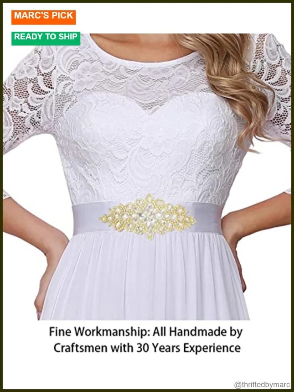 5 Pack Rhinestone Applique Wedding Sash Belt Gold Handmade Dress Belt for